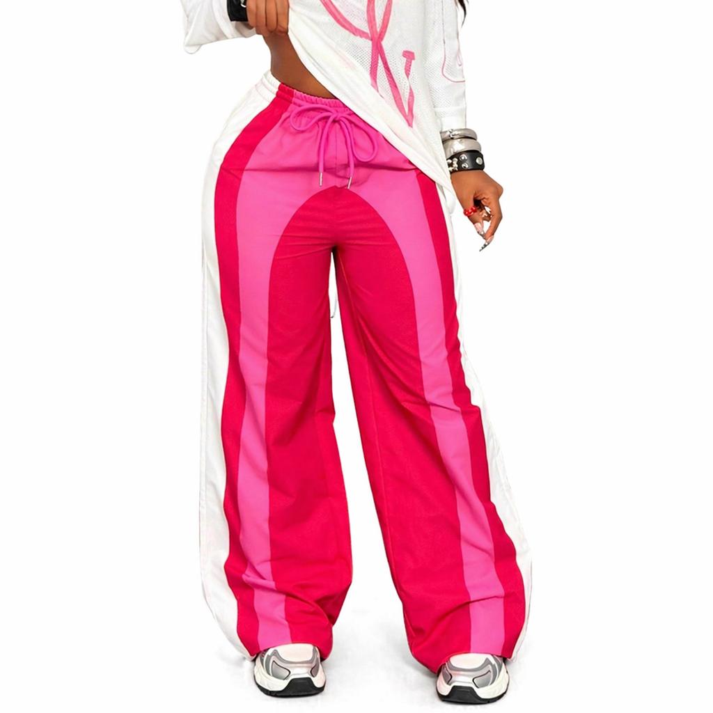 Damen Casual Lockere Hose mit Tunnelzug und Kontrastfarbe