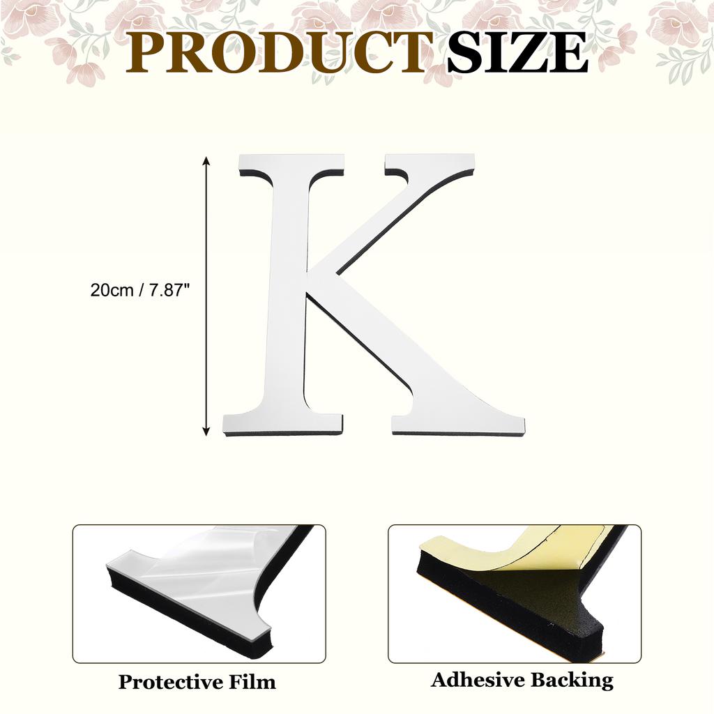 20cm 3D Mirror Acrylic Wall Sticker 26 English Letters Wall Sticker Decals Self-Adhesive Wall Art Mural Home Party Silver