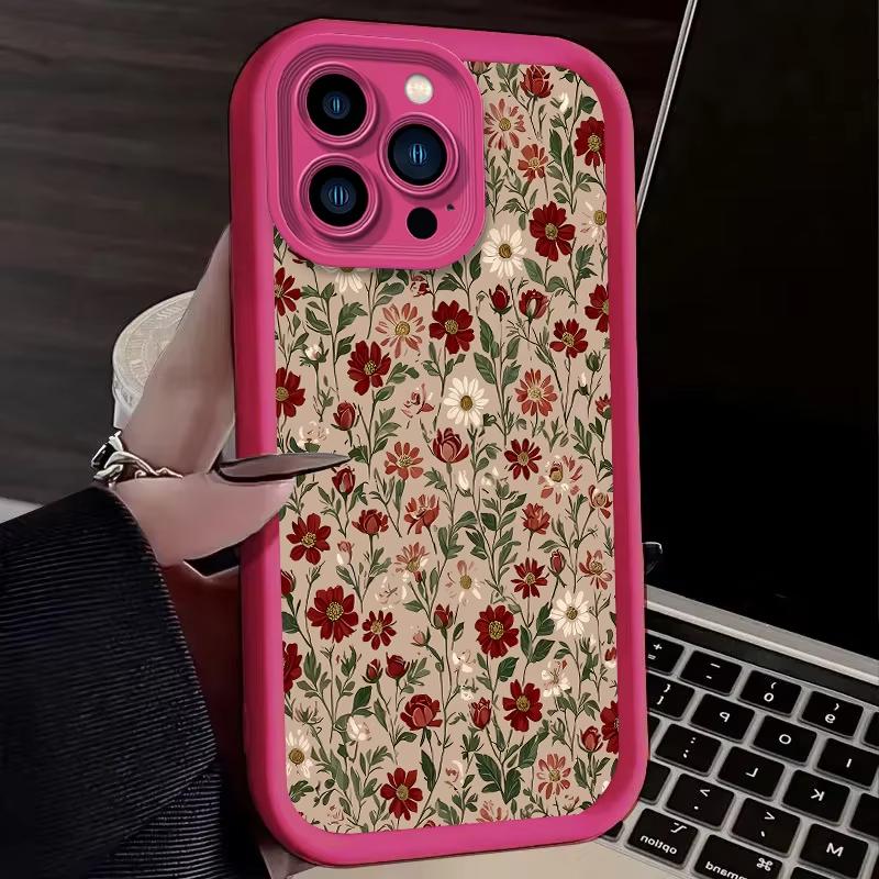 Retro Style Flower Pattern Phone Case For iPhone 16e 16 Pro Max 15 14 Plus 13 12 Mini 11 Pro Shockproof Silicone Soft Back Cover