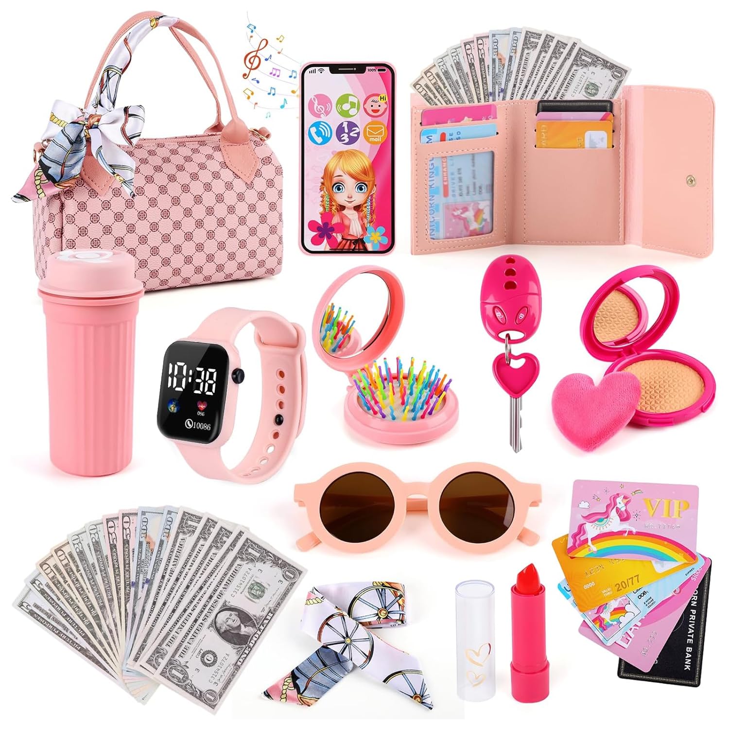 

Funk Doggie Makeup Set Toy for Girls: Includes a stylish bag, cell phone, watch, and dresser. A cute pretend play set featuring cosmetics. Perfect for