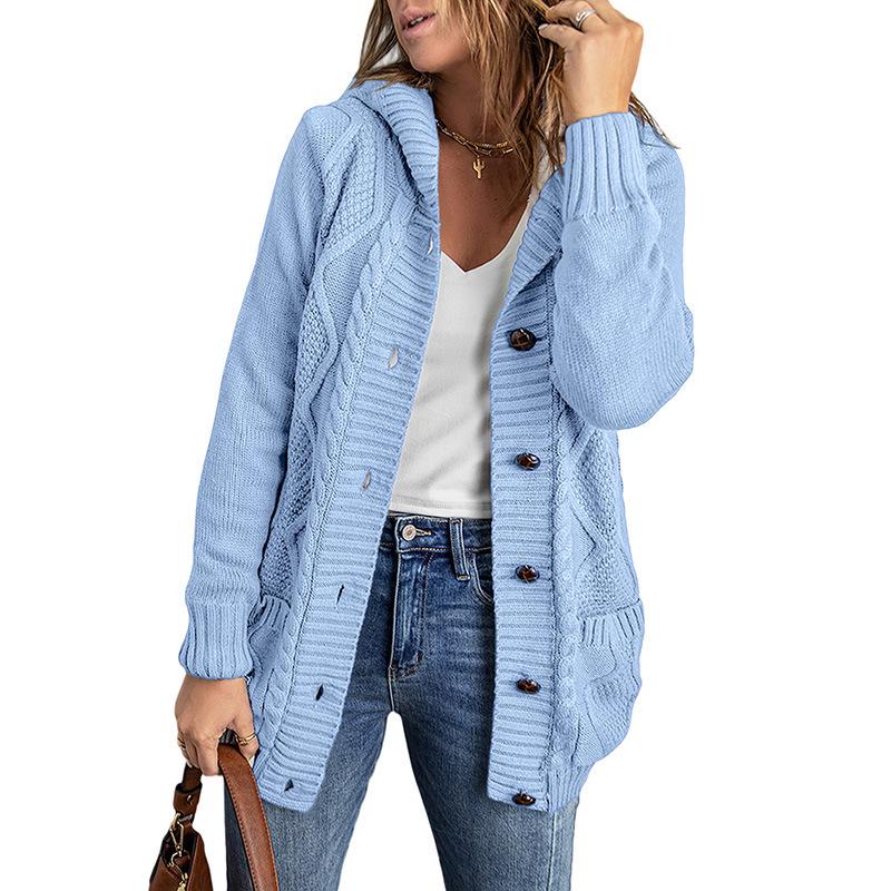 European American Winter Women's Solid Knit Cardigan: Casual Versatile Single-Breasted Multi-Button Warm Jacket