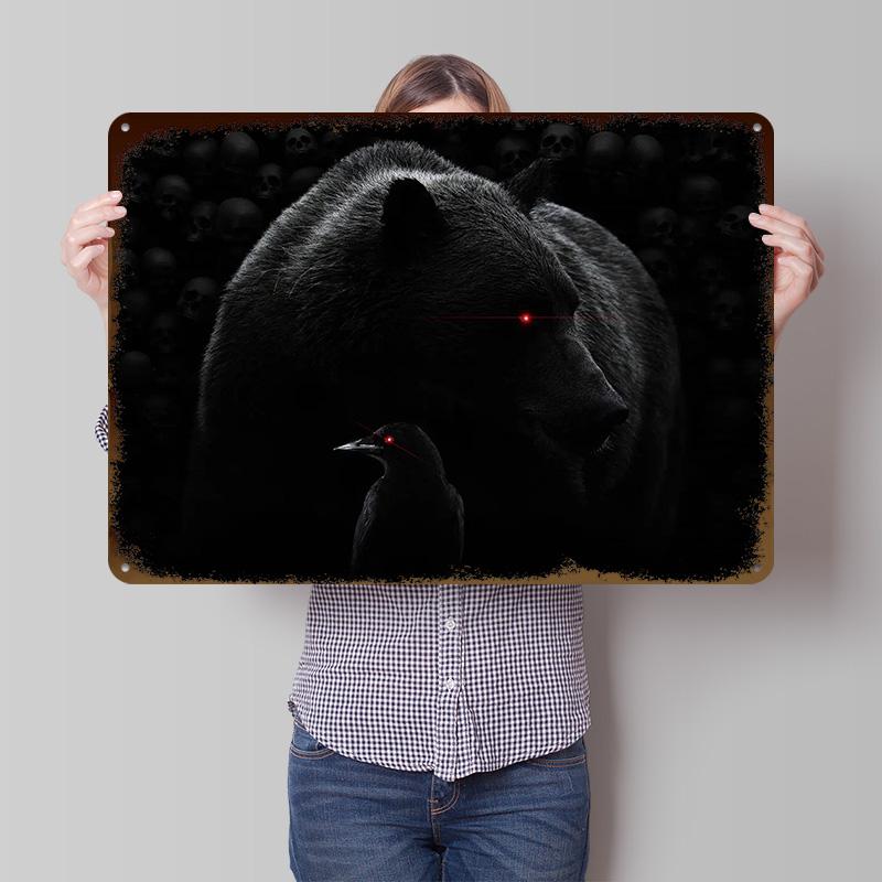 A Bear and a Crow Poster Customized Vintage Metal Signs Wall Art Retro Tin Plaque for Bedroom Decoration Gaming Home Decor Items