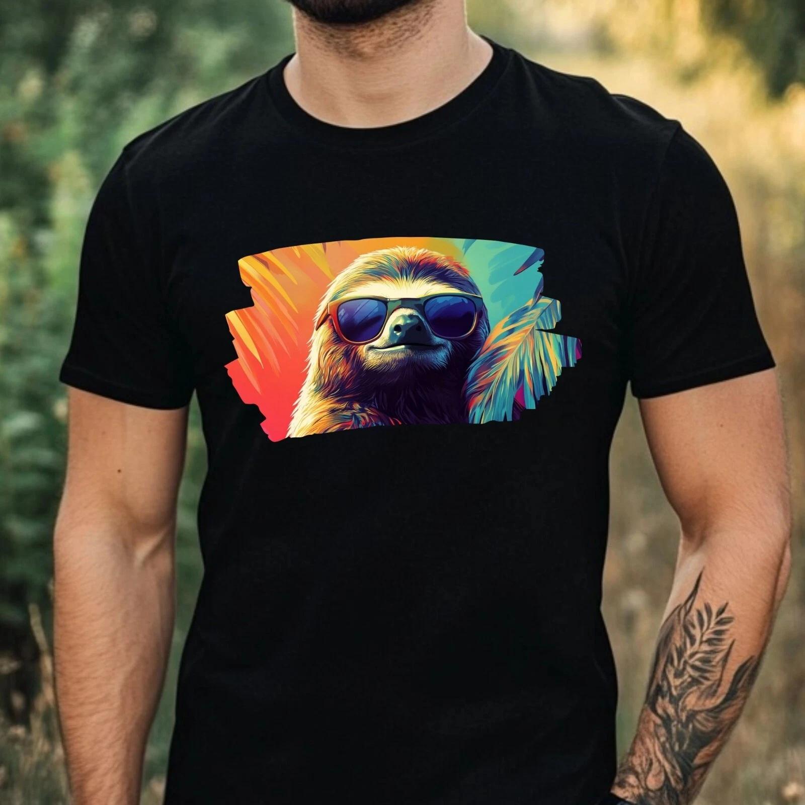 T-Shirt Herren Faultier mit Sonnenbrille Motiv Baumwolle Größe XS bis 5XL XXXXL