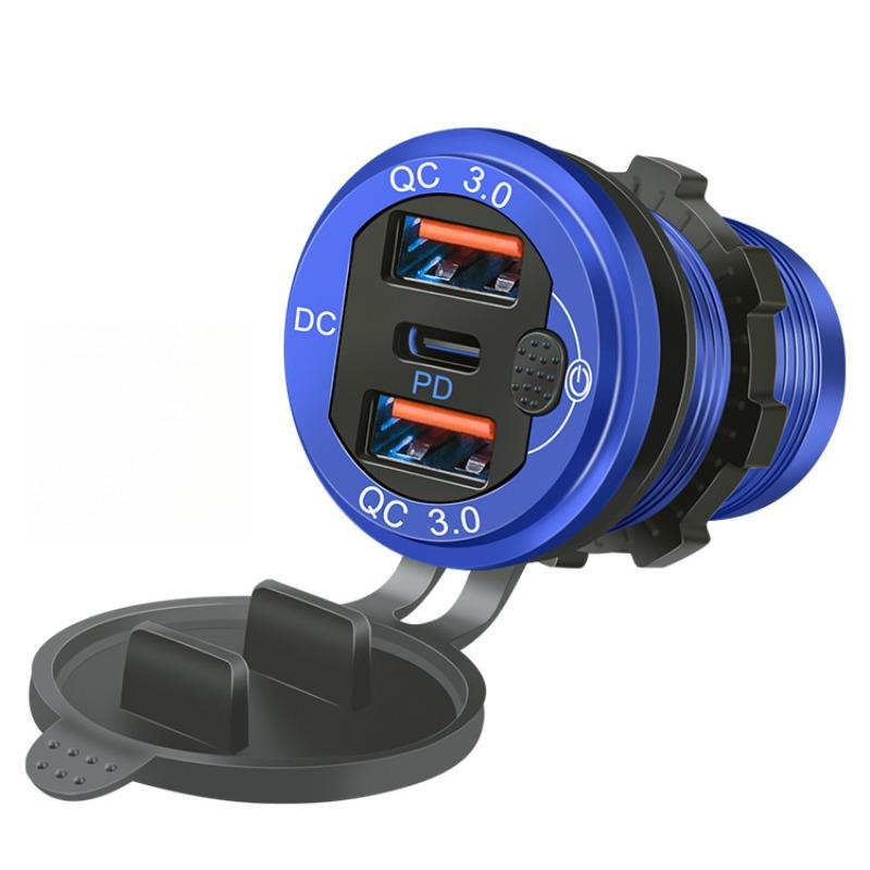 Gniazdo USB 12V/24V 78W 3 porty Gniazdo ładowarki samochodowej Podwójne 30W PD Typ C i 18W QC 3.0 z przełącznikiem do samochodu ciężarowego motocykla kampera morskiego