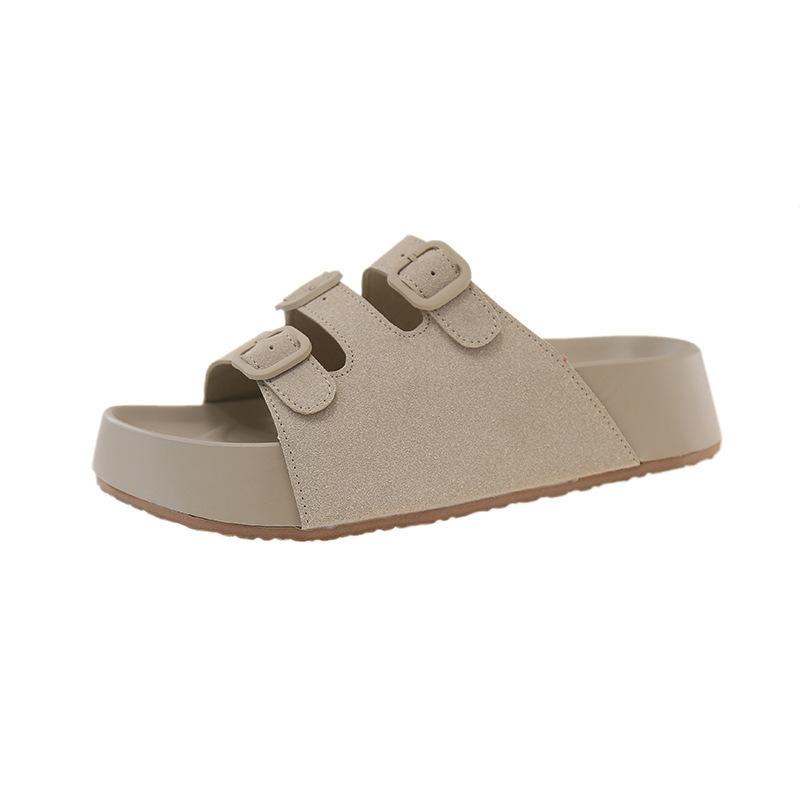 

Korean version of platform beach shoes 2025 summer new fashion belt buckle one-word drag women wear casual cool slippers 35