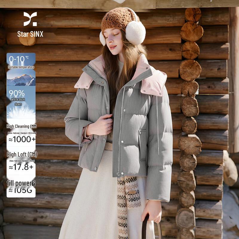 Xiangying  Sweet Duck  Contrast Hooded Women s Down Jacket S