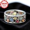Sterling Silver Girls' Ring with Multi-color Zircon, Fashionable Accessory, Everyday Accessory, Simple and Elegant Jewelry