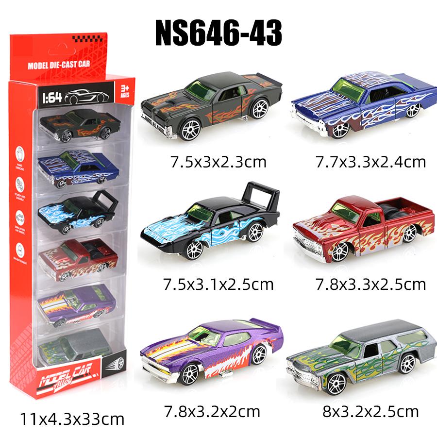 (Boxed) 1/64 Flame Pattern Theme/Retro Car Diecast Toy Set, 6 pieces, die-cast metal, boy's toy, sliding model, no pullback.