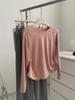 Women's Korean Style Long-Sleeve Ruched Waist Top - Round Neck, Autumn Base Layer Shirt