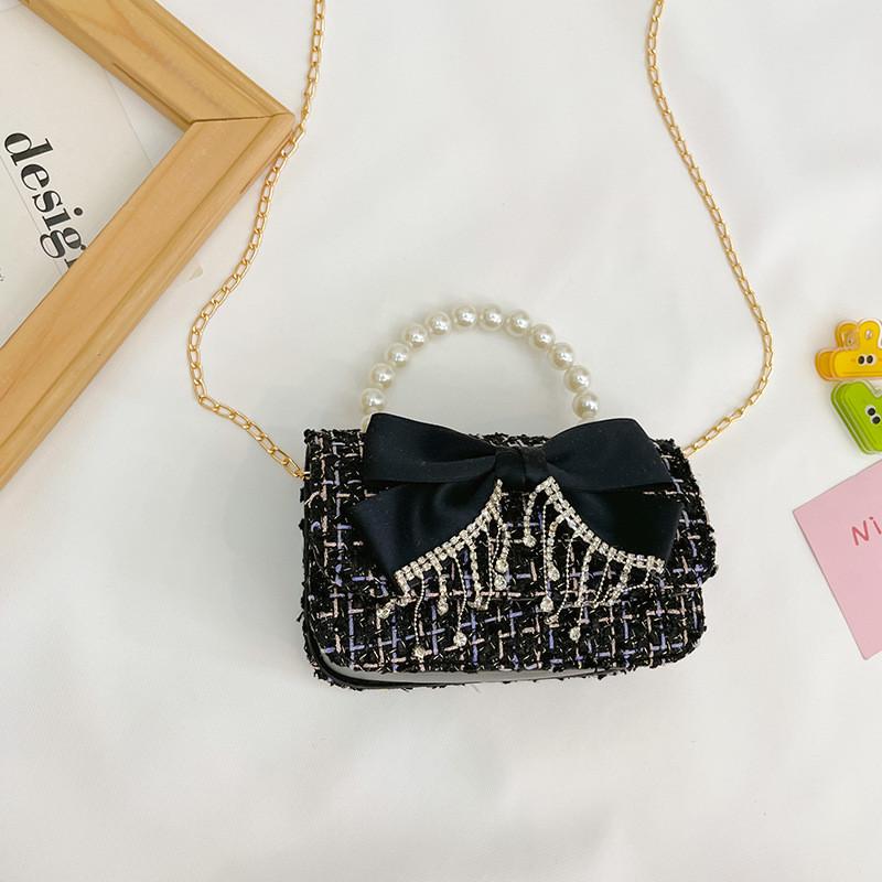 Girls Fashion Cotton Bag With Flower Pattern And Pearl Decor For Outings Casual