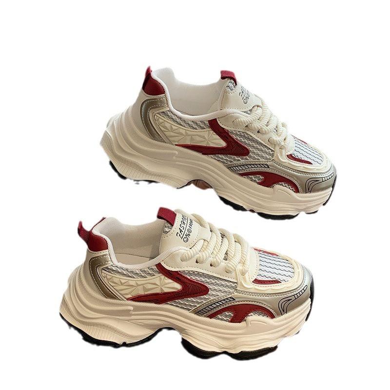 Small women's shoes with visible feet, autumn white platform sneakers, breathable and heightening casual shoes