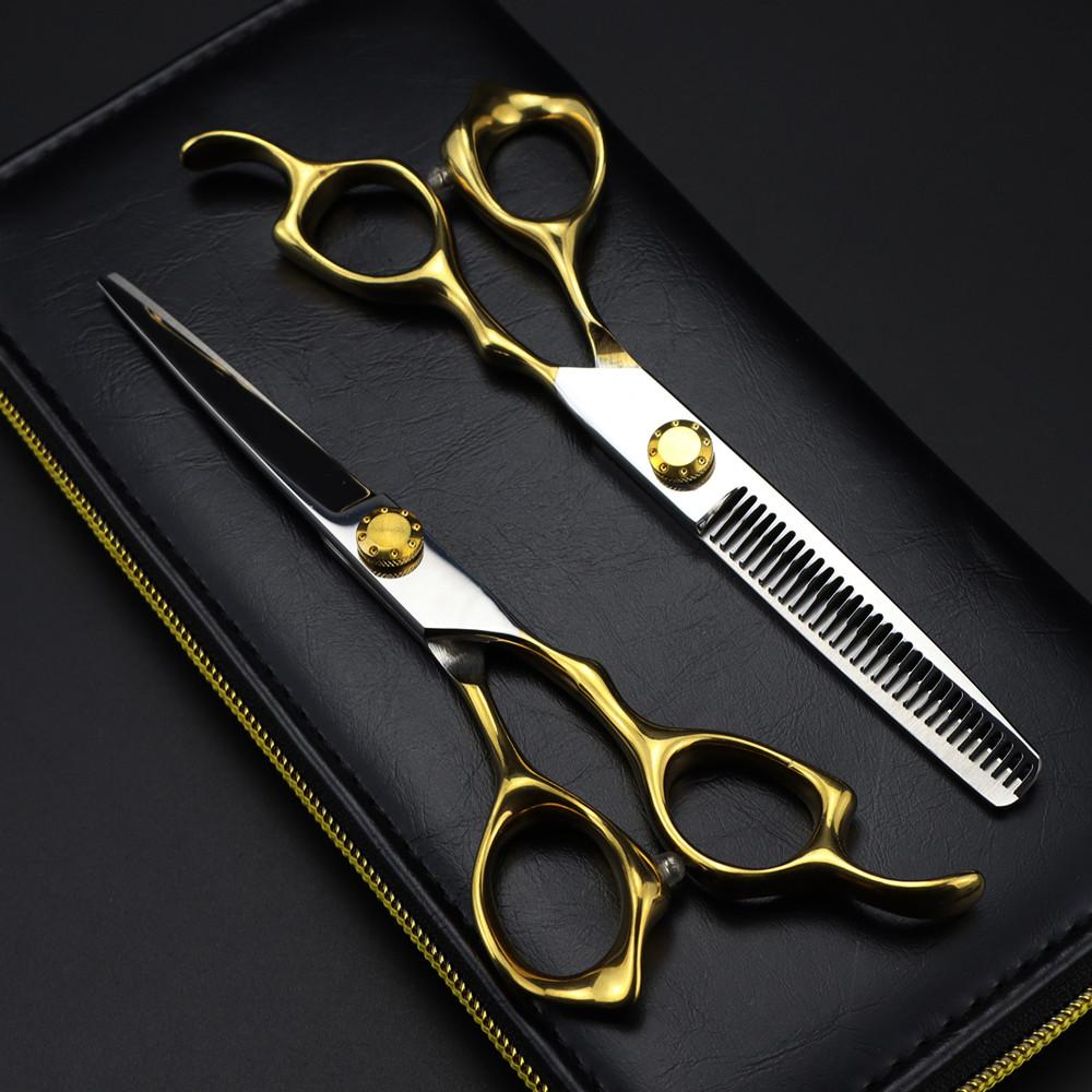 Professional 440C Steel 6 '' Scissor Gold Hair Scissors Haircut Thinning Barber Tools Cutting Shears Hairdresser Scissors