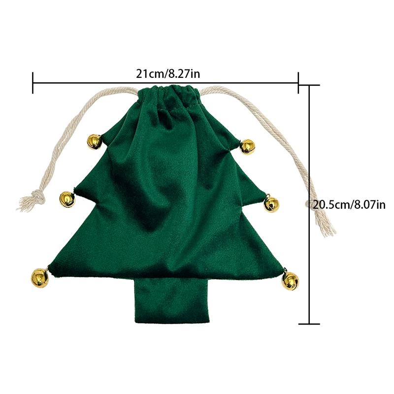 Christmas Tree Velvet Drawstring Gift Bag with Bells Xmas Hanging Ornament Candy Pouch Christmas Party Decoration Supplies 7