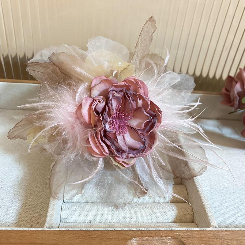 Super Fairy Lace Fabric Flower Feather Grab Clip Elegant Internet Celebrity Back Head Hair Clip
