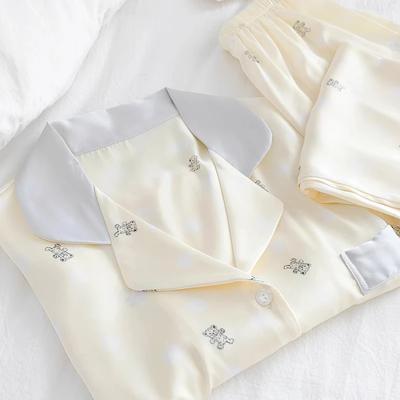 Schattige Kleine Beer Damespyjama Frans Elegant Harajuku Lui Casual Nachthemd Zomer Korte Mouw+broek Set