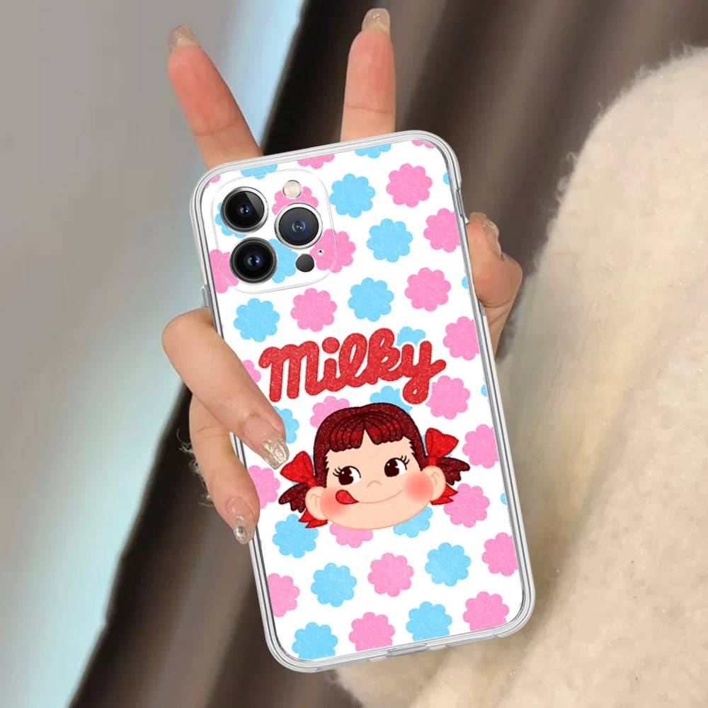 Cartoon Cute M-milky P-pekochan Transparent Phone Case For IPhone 16 15 14 13 12 11 Pro Max Plus Soft Cover