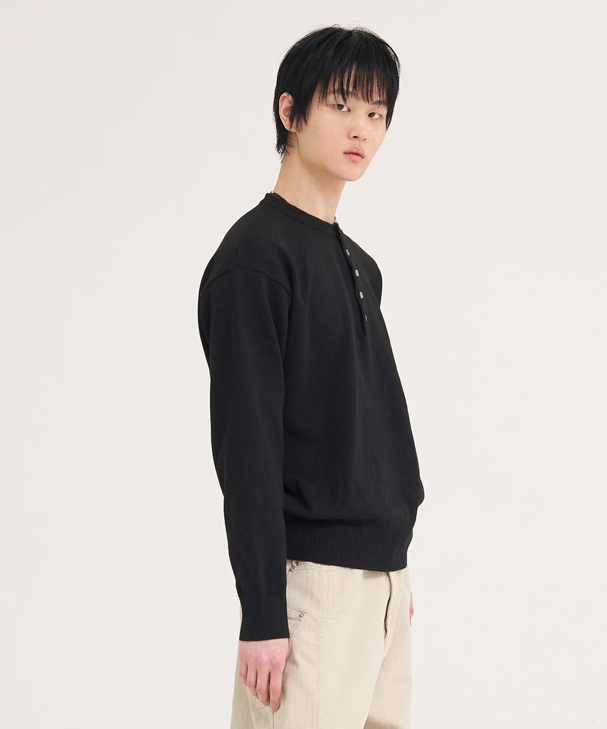 Akesi Andy Soft Henley Neck Knit_Black