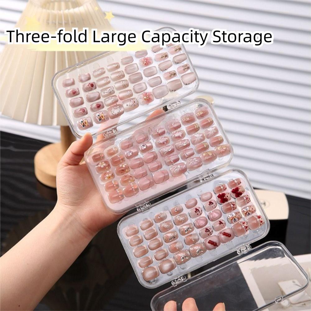 Dustproof Artificial Nails Organizer Three-Fold Press-on Nails Display Stand Nail Art Storage Box