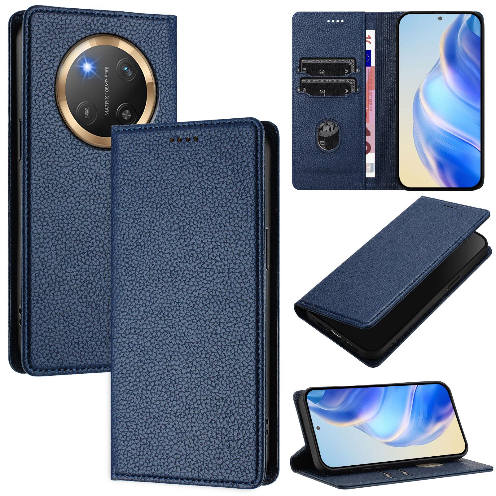 

For Honor Magic7 Lite 5G/X9c 5G/X60 Pro 5G Wallet Case RFID Blocking Litchi Texture Leather Mobile Cover Dark Blue