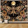 Mystic Moon Moth Tapestry, Boho Celestial Sunflower Floral Print Large Wall Hanging for Bedroom Living Room Aesthetic Decor