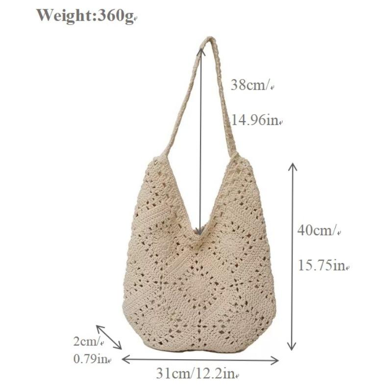 Shoulder Cotton Thread Straw Bag Women's Handwoven Bag Large Capacity Portable Tote Bag Vacation Beach Bag