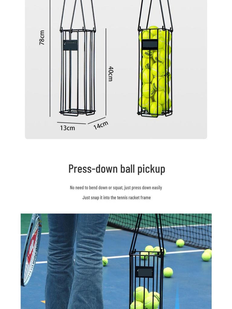 Portable Tennis Ball Picker: Professional Quick Press-Down Ball Retriever, Convenient Pick-Up Basket Gadget.