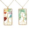 Natural Crushed Stone Wrapped Tree of Life Necklace - Rectangle Crystal Money Tree Design (N39)