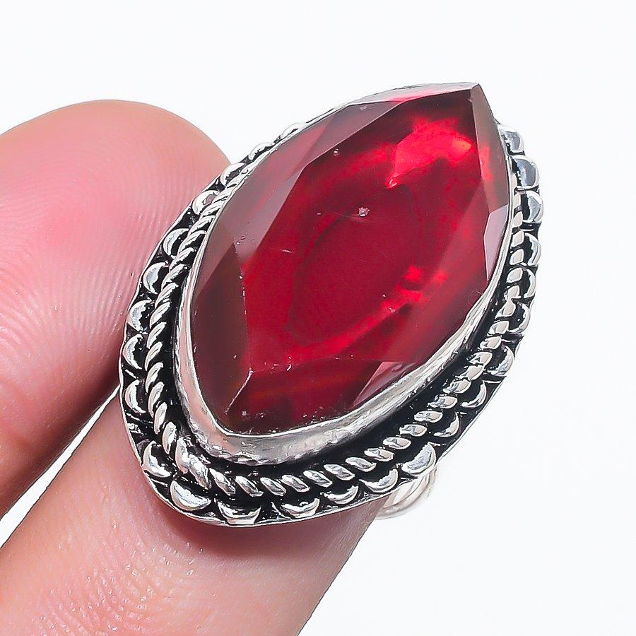 Natural Garnet Gemstone Handmade 925 Sterling Silver Jewelry Ring Size 7 v0E86