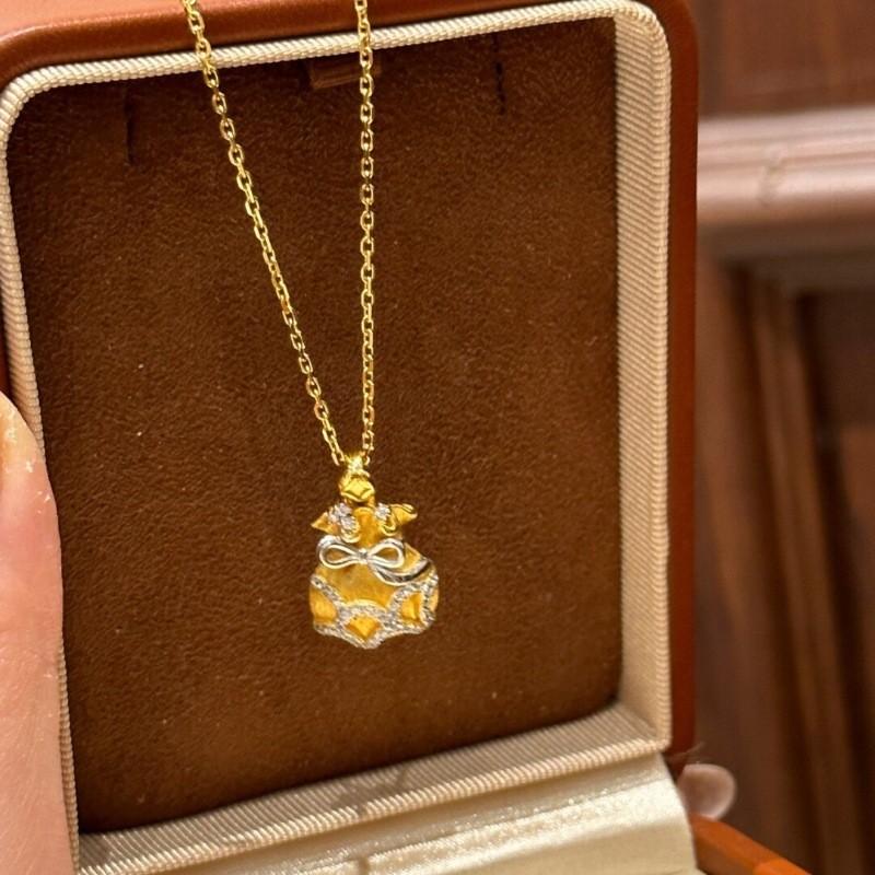 Vintage Zawieszki Wykwintny Szczotkowany Łuk Torebka Naszyjnik Diament Inkrustowany Lekki Luksus Elegancki Łańcuszek na Obojczyk Biżuteria Bankietowa Prezenty