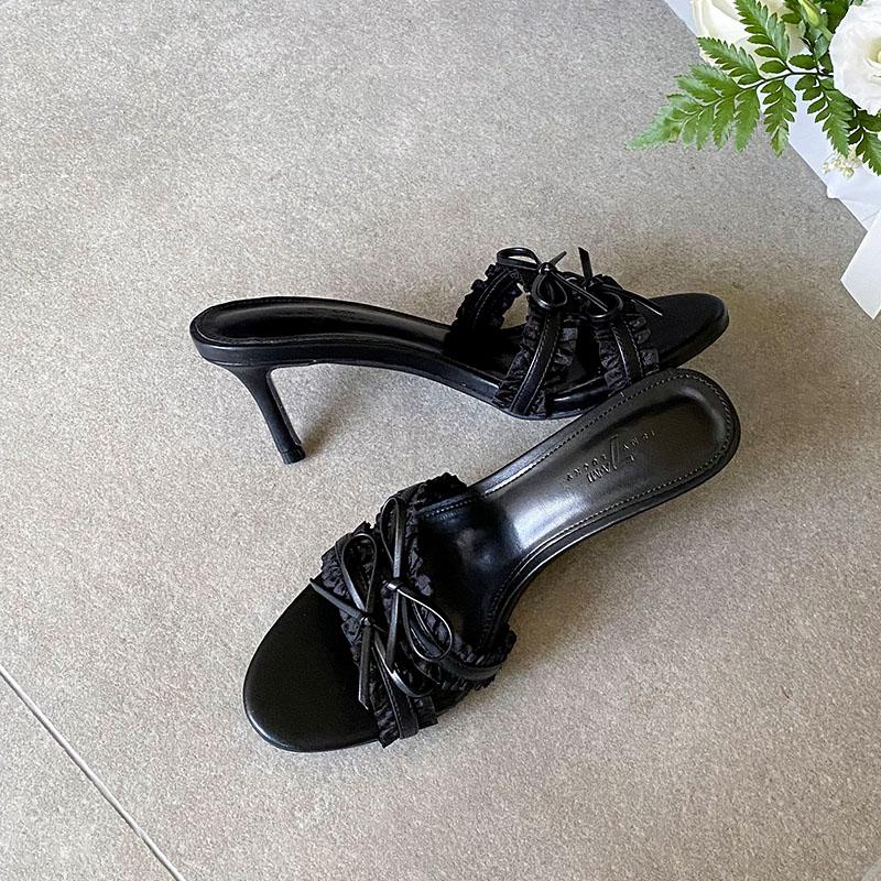 Fashion Fashion Butterfly-Knot Ladies High Heels Slides Sandals Shoes Female Round Toe Footwear Heels Sandals Slip On Shoes For Women