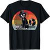 Unisex T-shirt Funny Retro Black Cat Listening To Vinyl Record Player Music T-Shirt