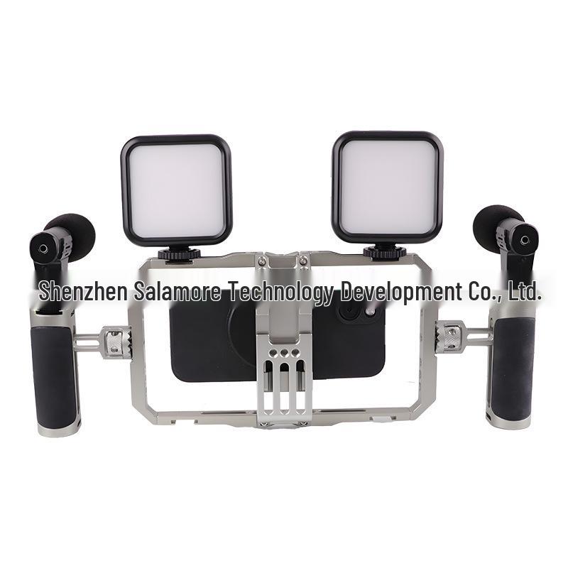 Mobile Phone Stabilizer & Photography Cage with Extension, Microphone Mount, and Fill Light
