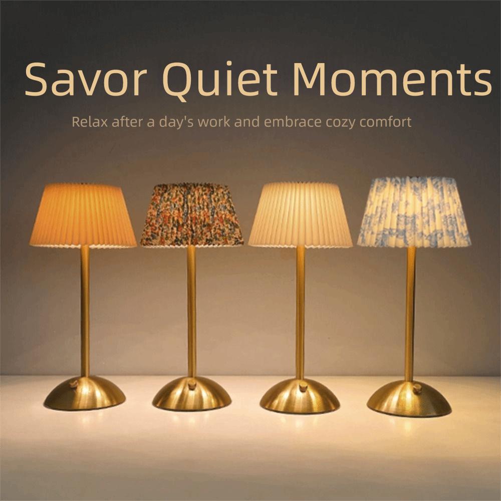 Metal Base Pleated Desk Lamp Fabric Shade Dimmable Touch Bedside Lamp USB Charging 3 Color Lights LED Night Light Bedroom