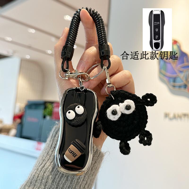 

Чехол-брелок из ТПУ для автомобильного ключа, защитная оболочка-держатель, цепочка, брелок для Porsche Taycan Panamera Macan Cayenne Hybird 718 911 Boxster Style A set-1