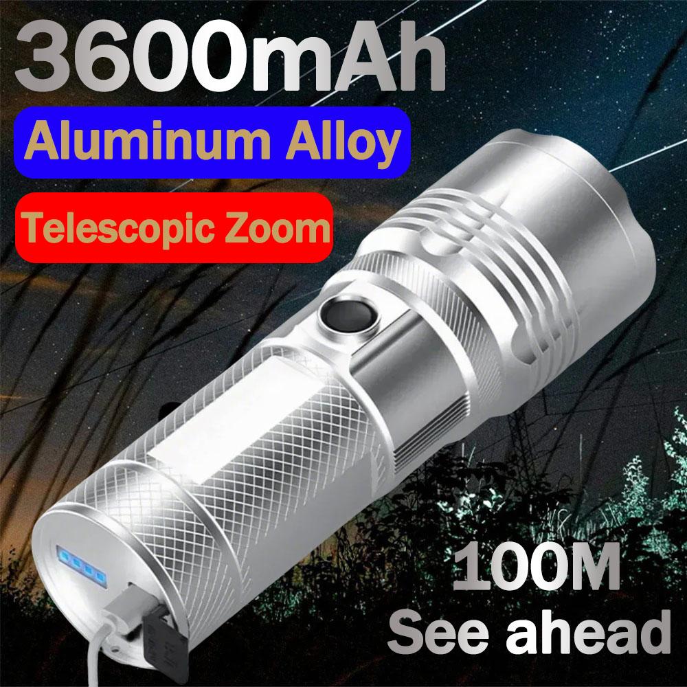 Aluminum Alloy Flashlight Rechargeable Portable, Strong Light, Variable Focus Flashlight Outdoor Multi-functional Fishing Light