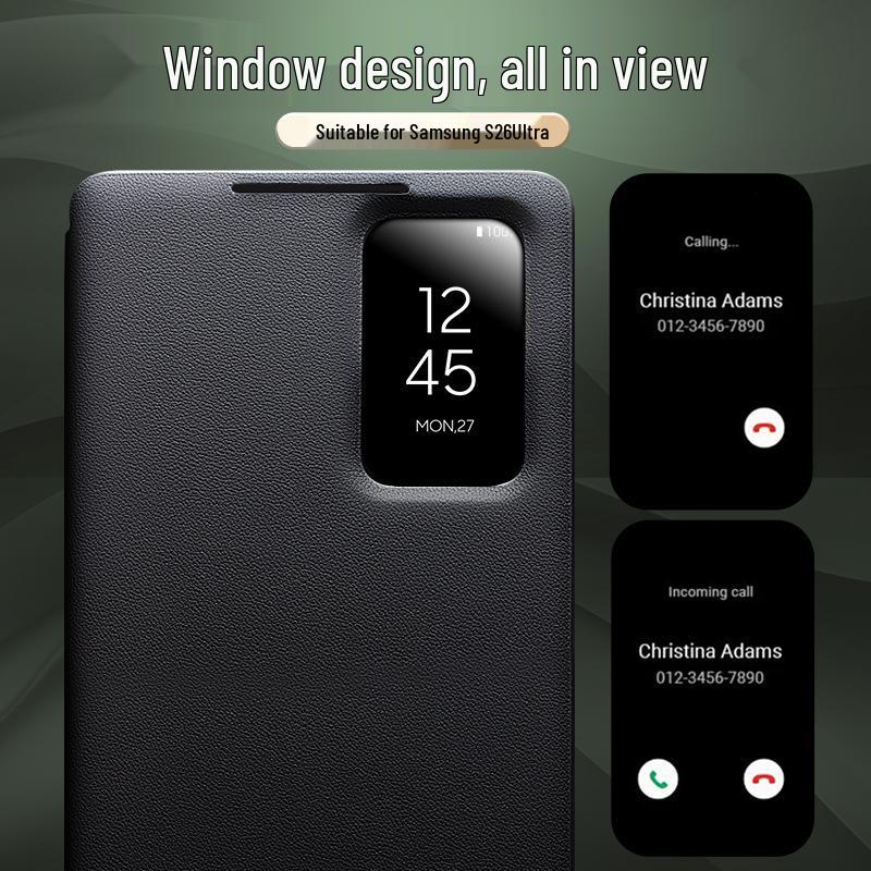 Chali Leather Flip Case with Smart Window for Samsung S26 Ultra