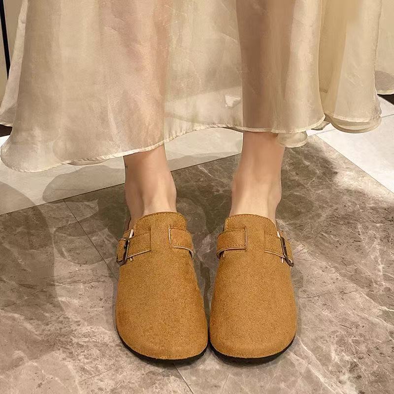 

Women S Chic Beige Slide Sandals with Adjustable Buckle Straps - Comfortable Toe Flat Heel, Non-Slip Rubber Sole for Summer Wear, Strappy Sandal 40 коричневий