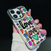 Fashion Colorful Love Hearts Print Clear Phone Case For iPhone 16 Pro Max 15 Plus 14 Pro 13 12 11 Plating Lens Protection Soft TPU Shockproof Cover