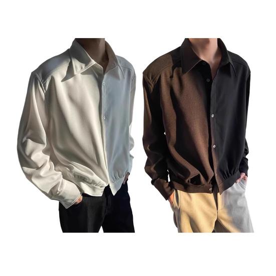 Herrenhemd Revers Langarm Einreihig Hemd Frühling Einfarbig Dünne Oberbekleidung Schnelltrocknend