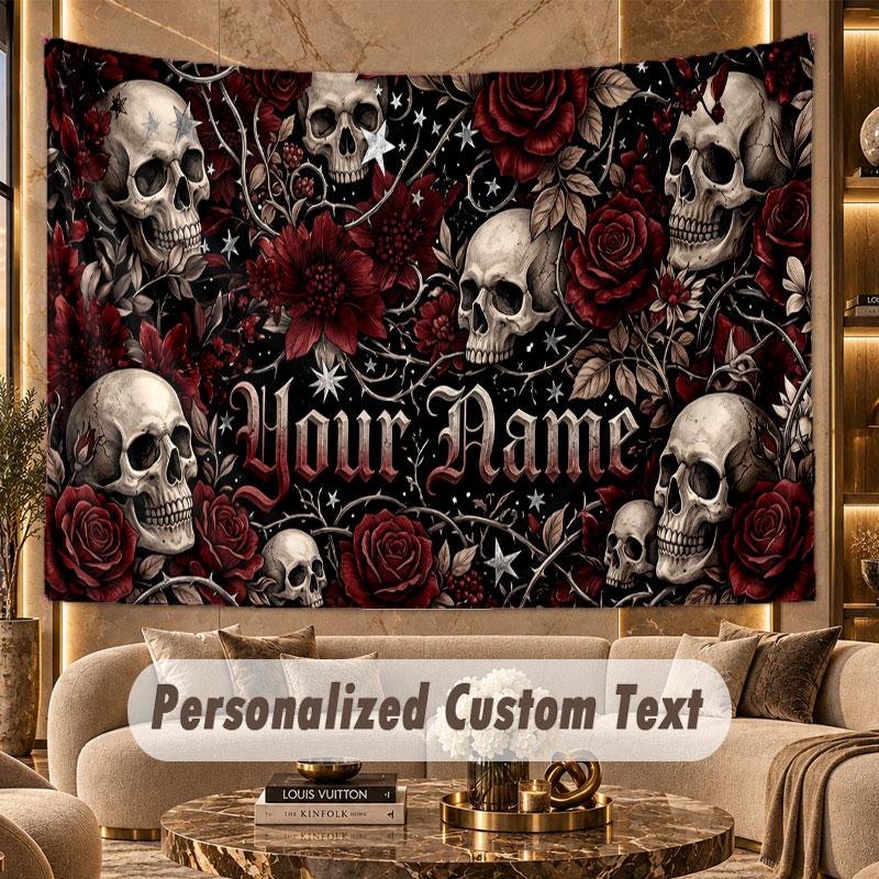 Skull Gothic (397) Theme Wall Tapestry Customized With Name Text Personalized Hanging Tapestry For Bedroom Living Room Decor
