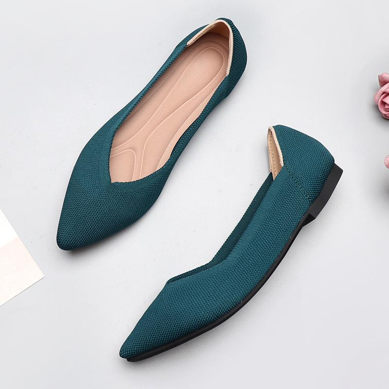 Spring and Autumn Flying Single Shoes Doudou 40 Flat Bottom 41 Large Size Women's Shoes Soft Sole Knitted Points 43