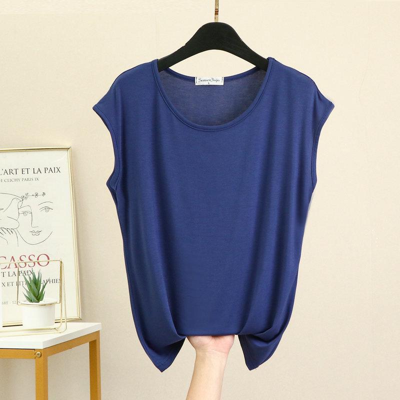 Women's Summer Loose Modal Sleeveless Round Neck Top - Solid Color, Large Size, Thin Home Vest