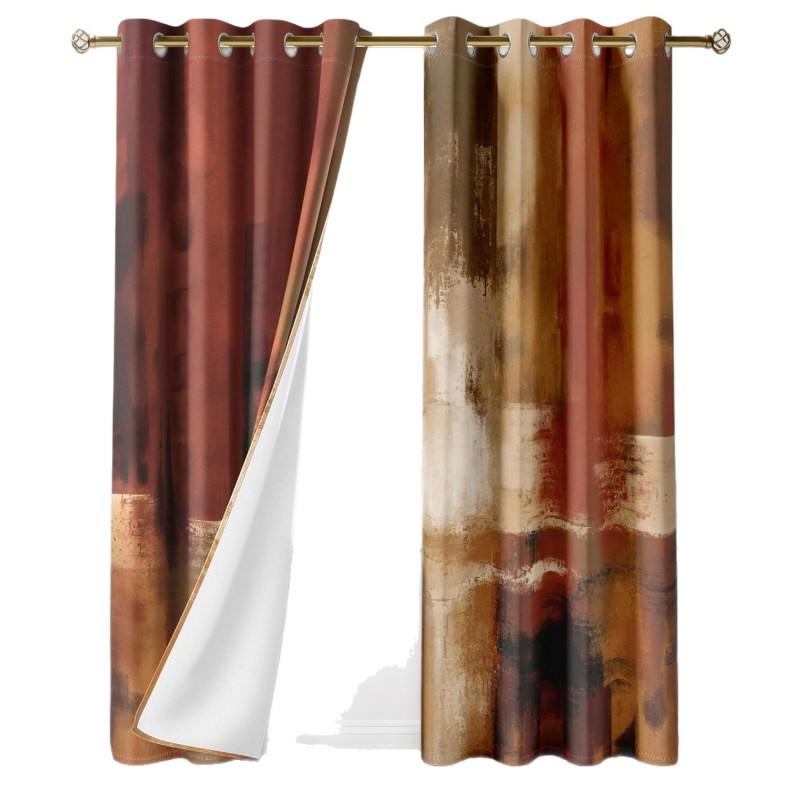 Modern Abstract Rustic Orange Blackout Curtains 2-Pack Living Room Bedroom Decor