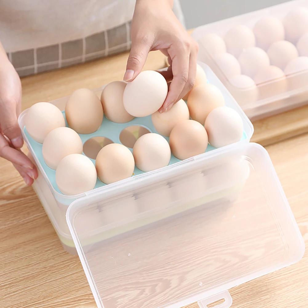 Boîte de rangement pour œufs de réfrigérateur à 15 compartiments en plastique pour conserver la fraîcheur des œufs avec couvercle Distributeur transparent Organisateur alimentaire de cuisine
