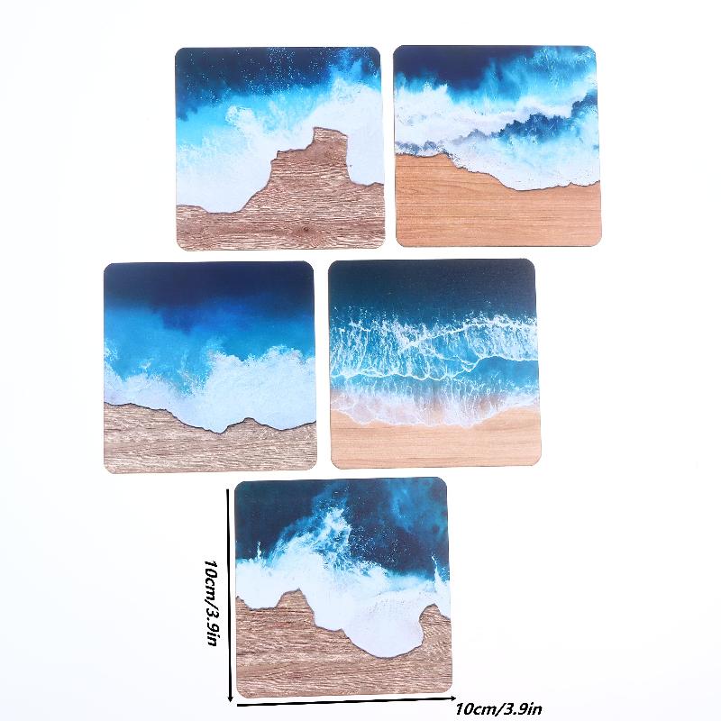 5 Pcs Wooden Placemats Coffee Coasters Decorative Durable Heat-Resistant Wavy Wooden Square Coasters Beverage Coasters Desktop+