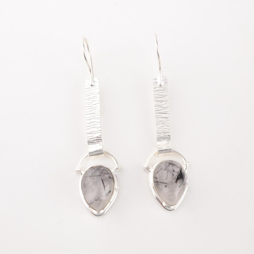 Black Rutile Gemstone 925 Sterling Silver Jewelry Handmade Girls Earrings 2.3" EE-166-25