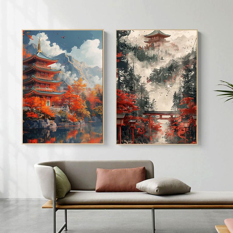 Estetică Japoneză Arhitectură de Sanctuar Peisaj Forestier Postere de Artă Imprimare pe Pânză Imprimare Artizanală Living Dormitor Decor Acasă