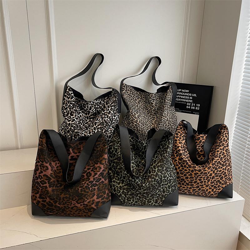 Leopard Print Large Capacity Tote Bag Women's Vintage Canvas Shoulder Crossbody Bag