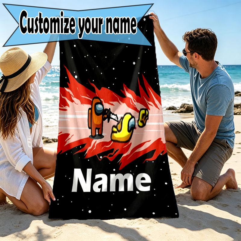 Custom Name Personalized Among Us Print Beach Towel, for Trip Camping Beach Party Home Decor, Birthday Gift for Family & Friends