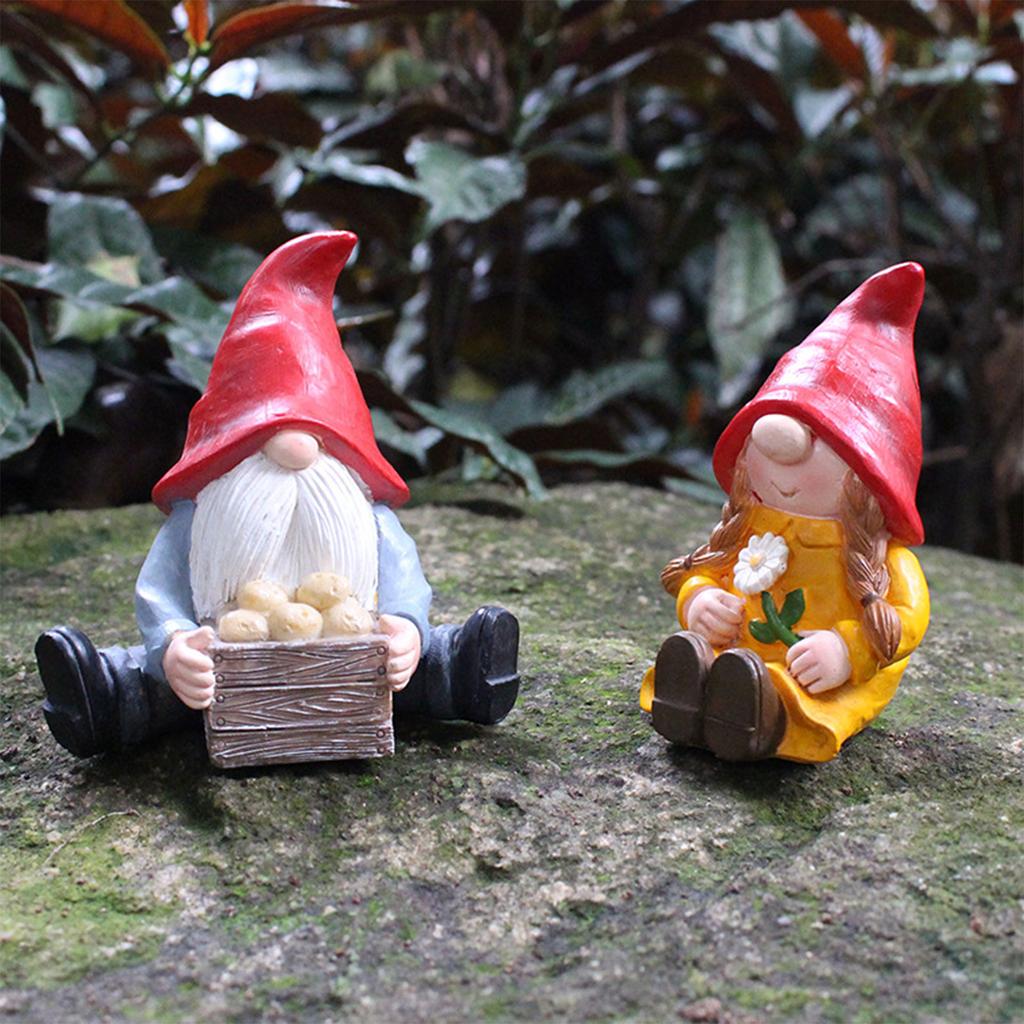 Couple Gnome Statue 2pcs/Set for Outdoor Backyard Lawn Patio Decorative Ornament Creative Resin Dwarf Decor Non Fading